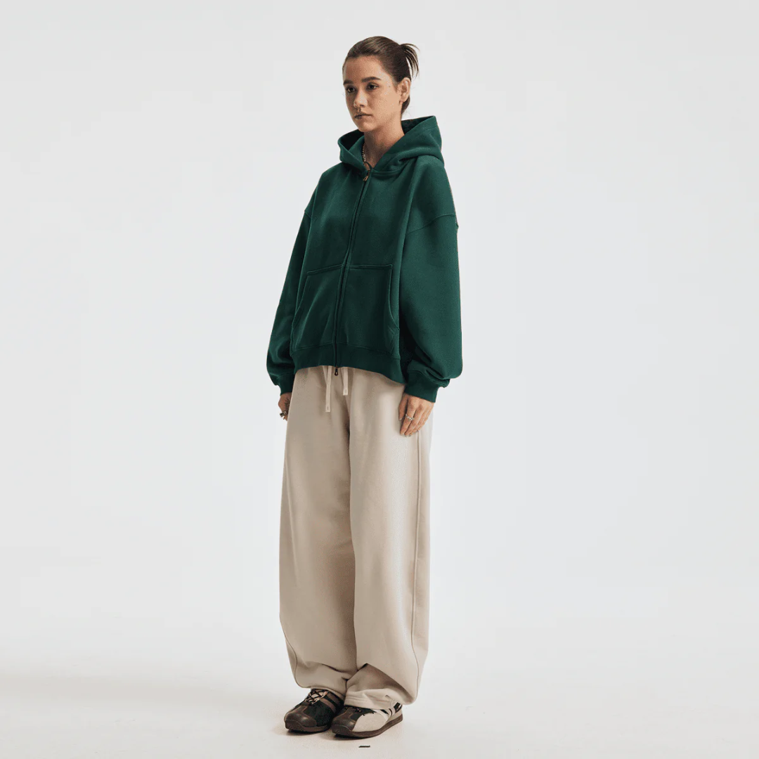 Unisex Boxy Cropped Fleece Zip-Up Hoodie