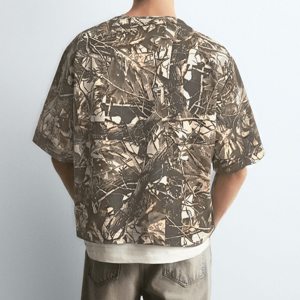 Unisex Cropped Camouflage Tree Print T-shirt（250GSM）