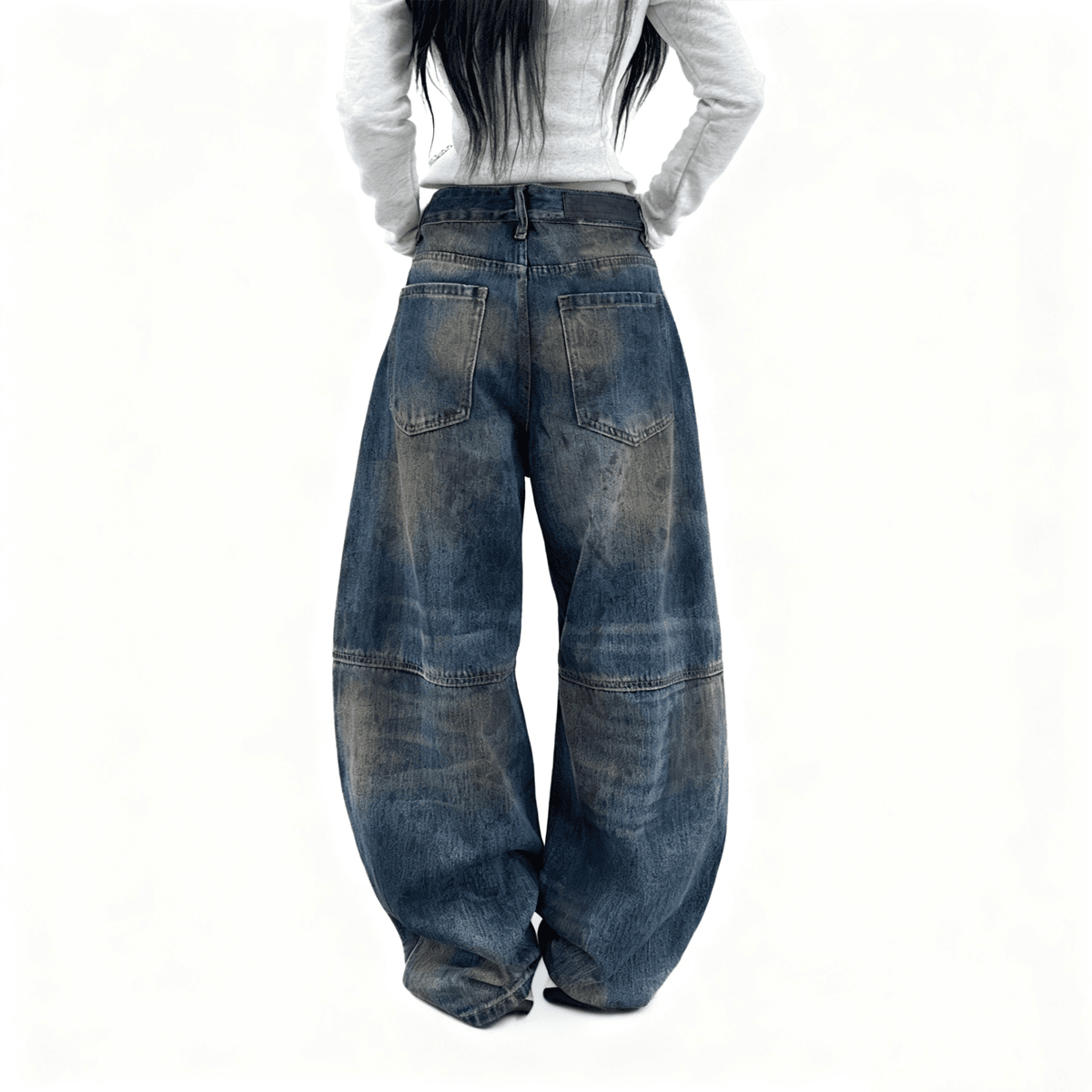 Unisex Patchwork Wide-leg Curved Blade Jeans