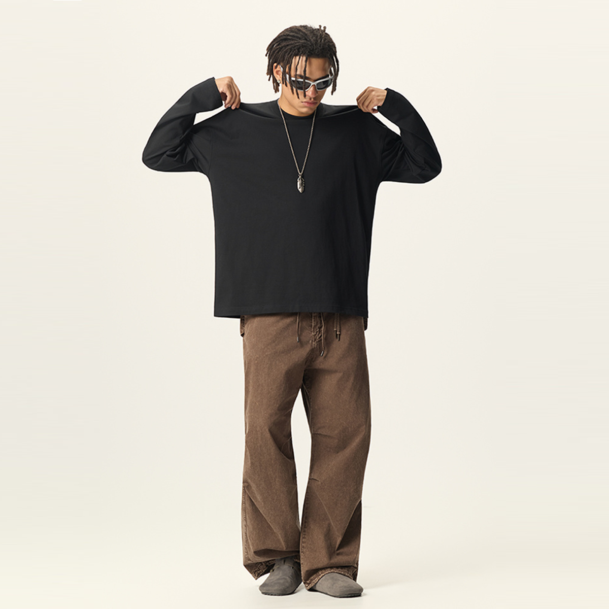 Unisex 100% Cotton Solid Color Long Sleeve T-shirt（280GSM）