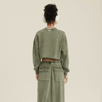 Cropped Oversized Washed Sweatshirt with Raw-Edge Streetwear Style