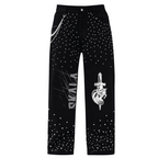 Unisex Rhinestone-Embellished Relaxed Straight-Leg Jeans