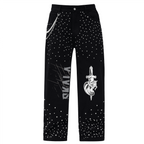 Unisex Rhinestone-Embellished Relaxed Straight-Leg Jeans