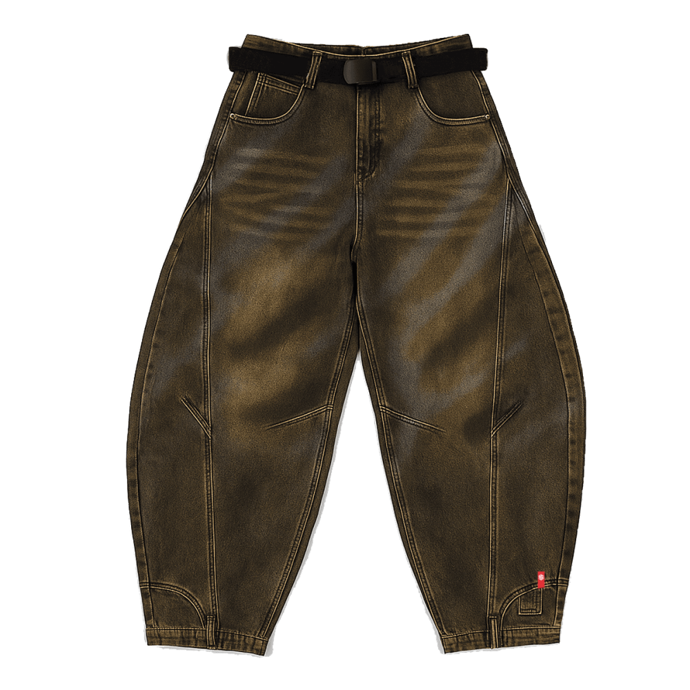 Unisex Loose-Fit Washed Curved Denim Jeans