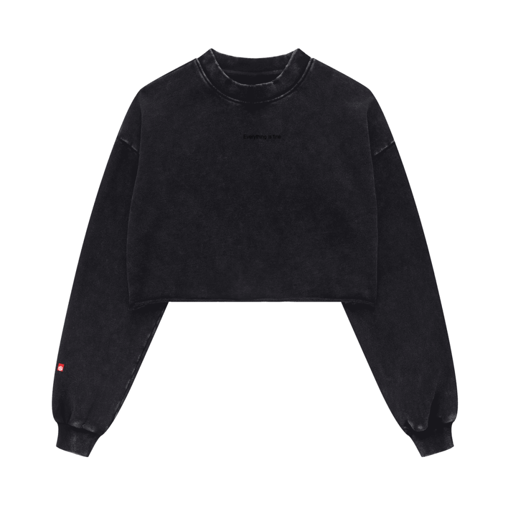 Cropped Oversized Washed Sweatshirt with Premium Cotton