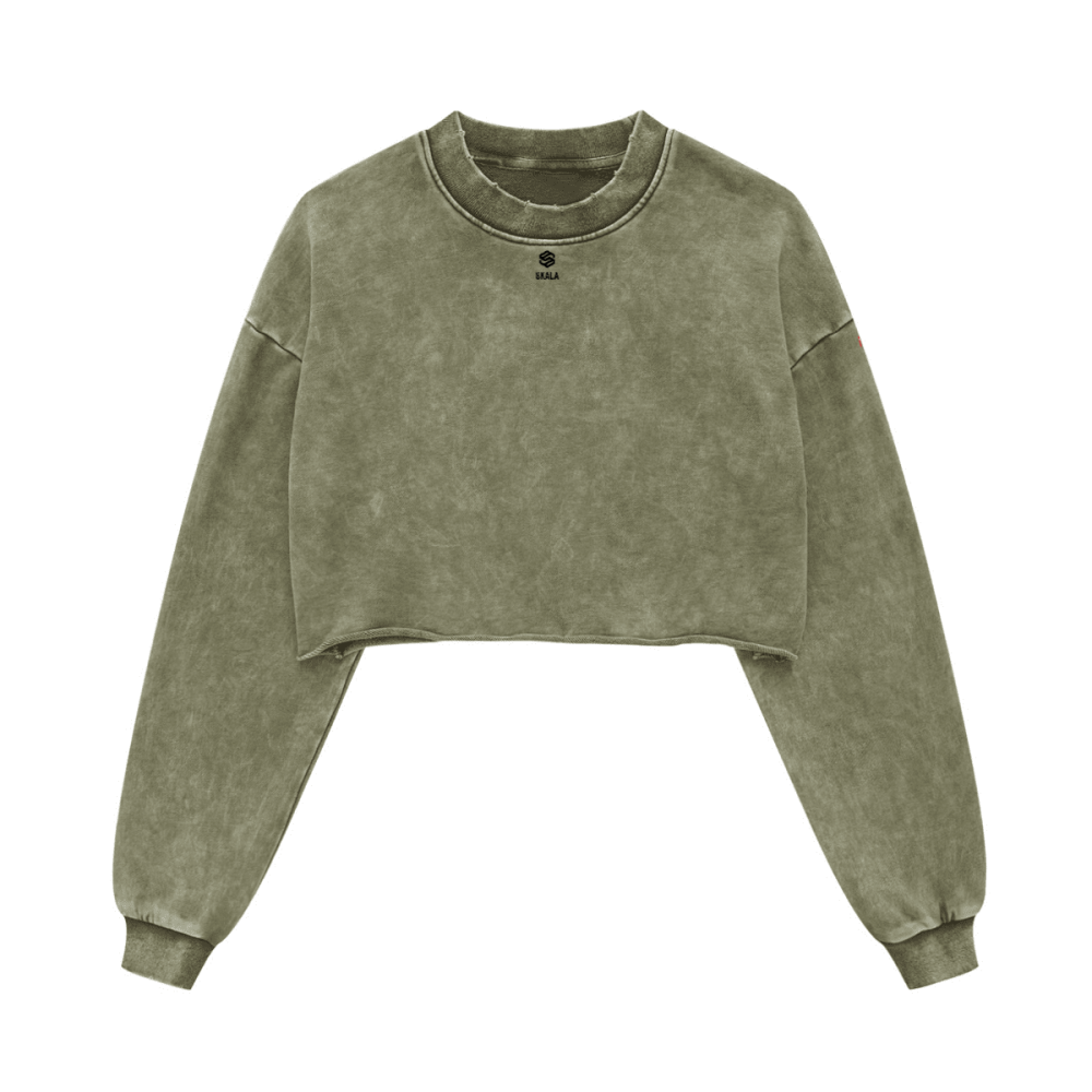 Cropped Oversized Washed Sweatshirt with Raw-Edge Streetwear Style