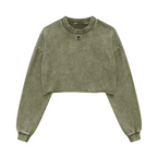 Cropped Oversized Washed Sweatshirt with Raw-Edge Streetwear Style