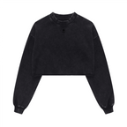 Cropped Oversized Washed Sweatshirt with Raw-Edge Streetwear Style