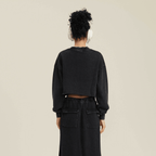 Cropped Oversized Washed Sweatshirt with Raw-Edge Streetwear Style