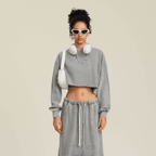Cropped Oversized Washed Sweatshirt with Raw-Edge Streetwear Style