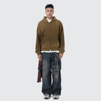 Unisex Heavyweight Washed Distressed Dystopian Streetwear Zip-Up Hoodie(420GSM)