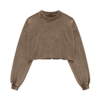 Cropped Oversized Washed Sweatshirt with Raw-Edge Streetwear Style