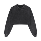 Cropped Oversized Washed Sweatshirt with Distressed Raw-Edge Style