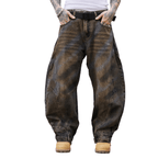 Unisex Loose-Fit Washed Curved Denim Jeans