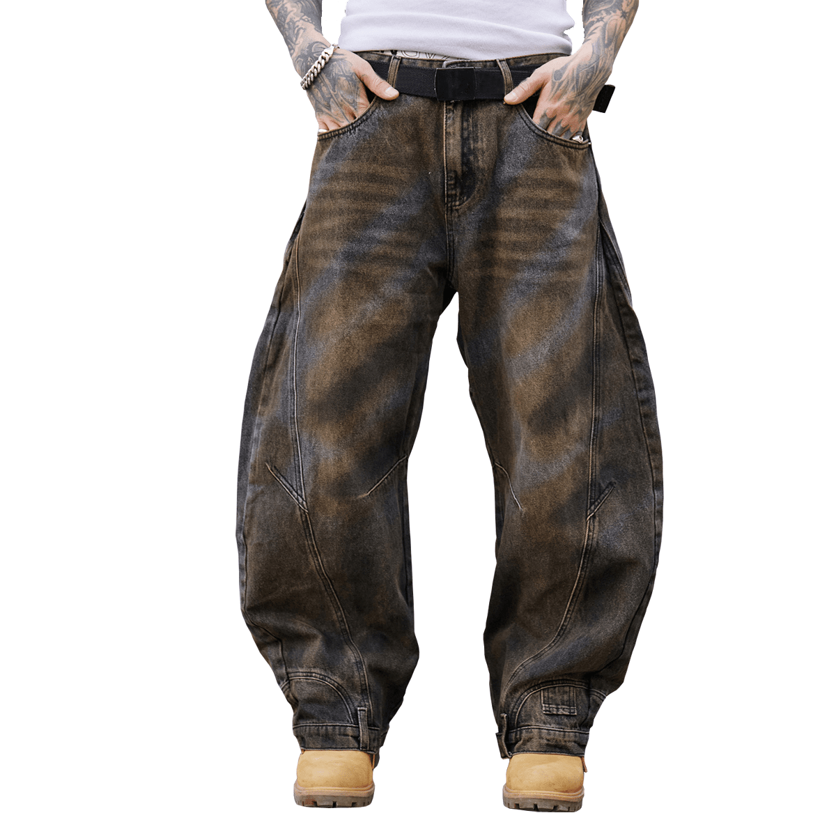 Unisex Loose-Fit Washed Curved Denim Jeans