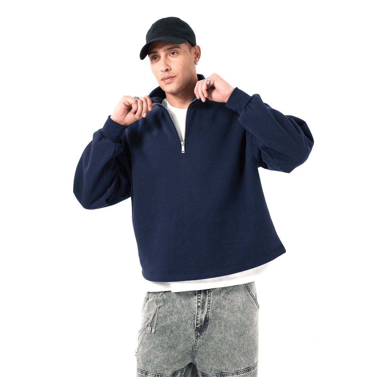 Unisex Stand-Up Collar Half-Zip Panelled Sweatshirt（460GSM）
