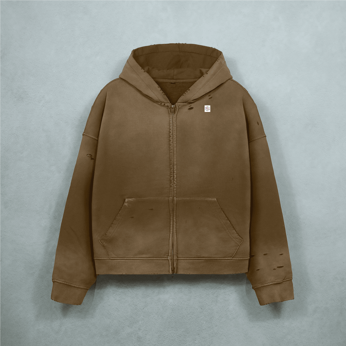 Unisex Heavyweight Washed Distressed Dystopian Streetwear Zip-Up Hoodie(420GSM)