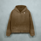 Unisex Heavyweight Washed Distressed Dystopian Streetwear Zip-Up Hoodie(420GSM)