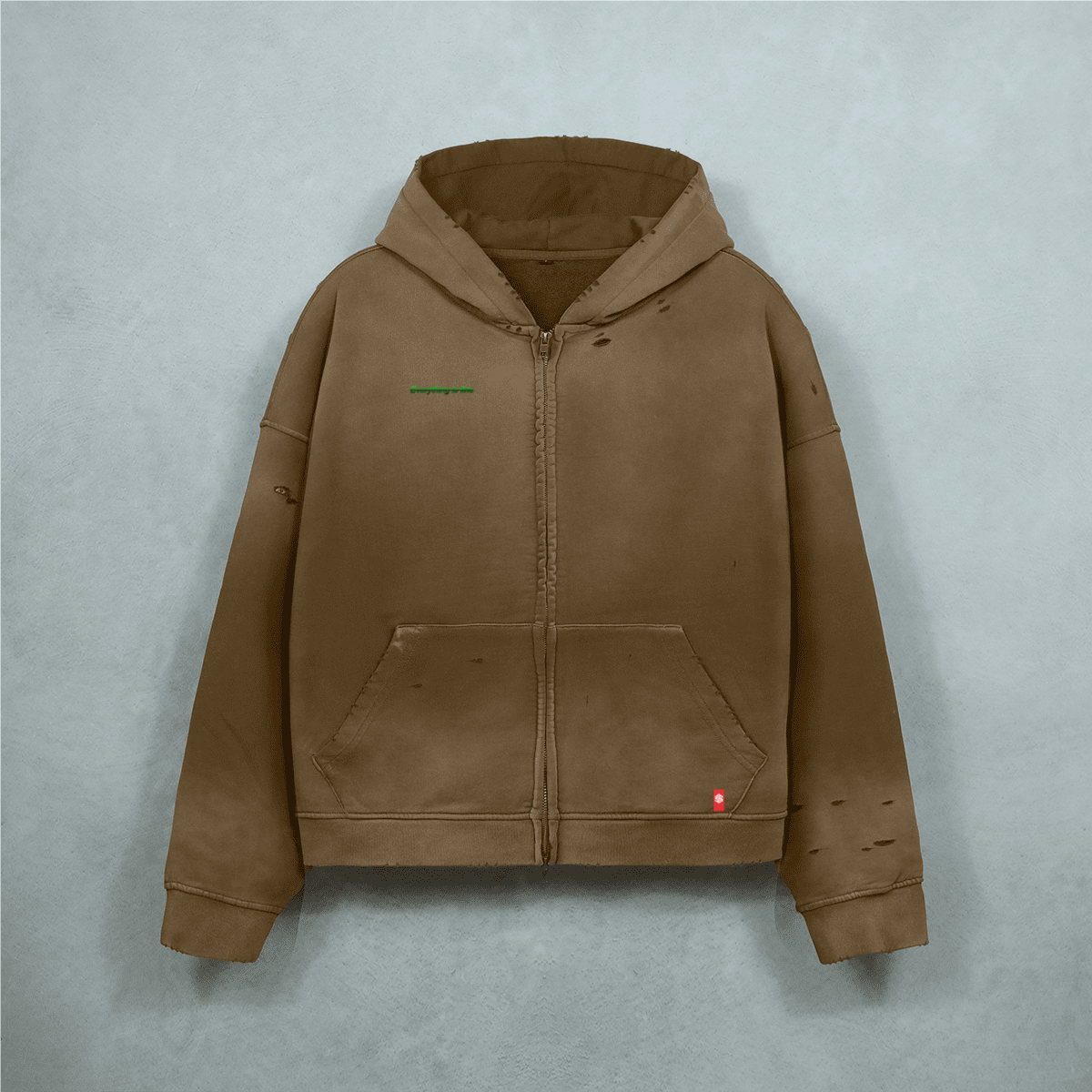 Unisex Heavyweight Washed Distressed Dystopian Streetwear Zip-Up Hoodie(420GSM)