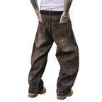 Unisex Loose-Fit Washed Curved Denim Jeans