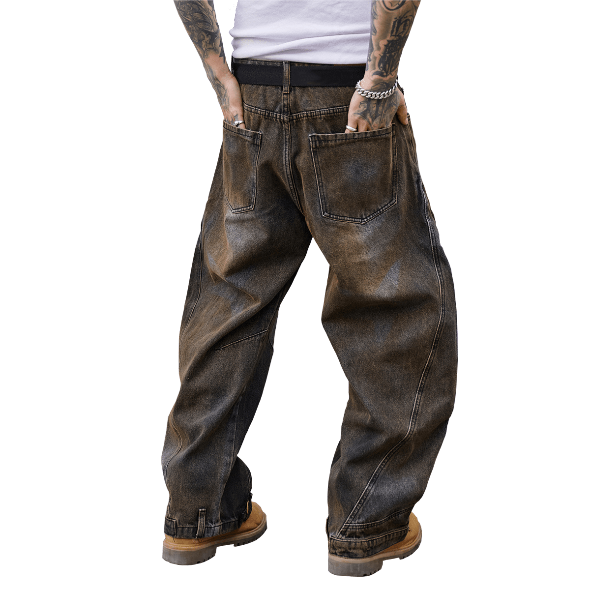 Unisex Loose-Fit Washed Curved Denim Jeans