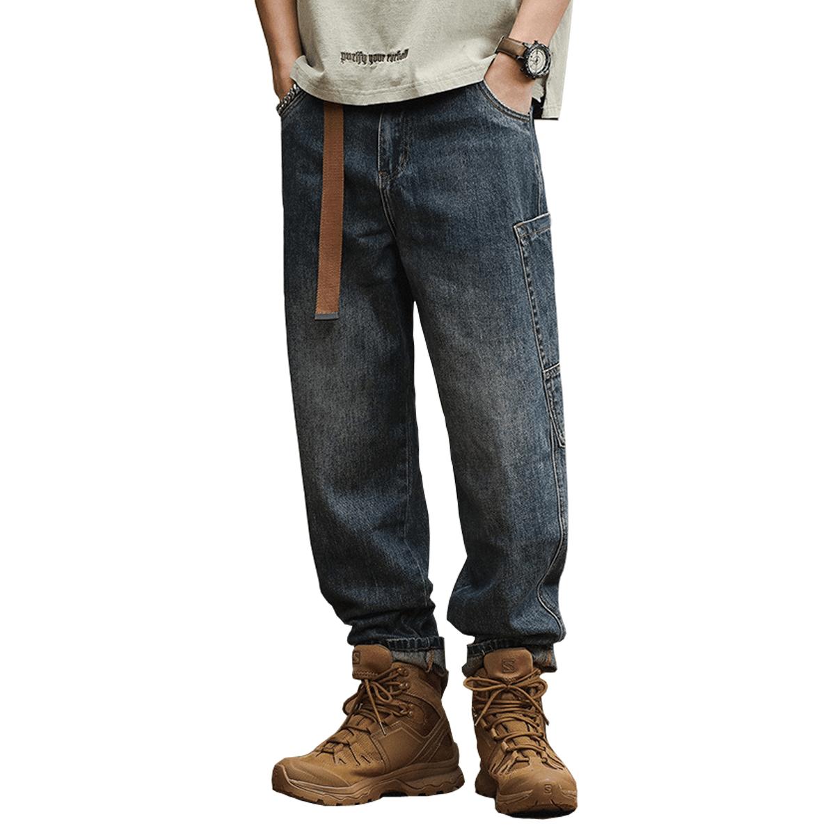 Unisex Loose-Fit Harem Cargo Denim Jeans