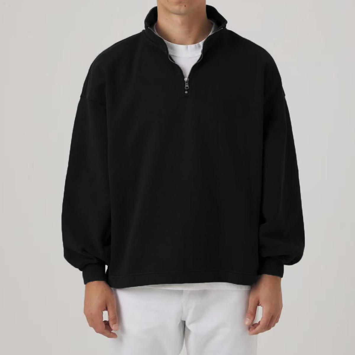 Unisex Stand-Up Collar Half-Zip Panelled Sweatshirt（460GSM）