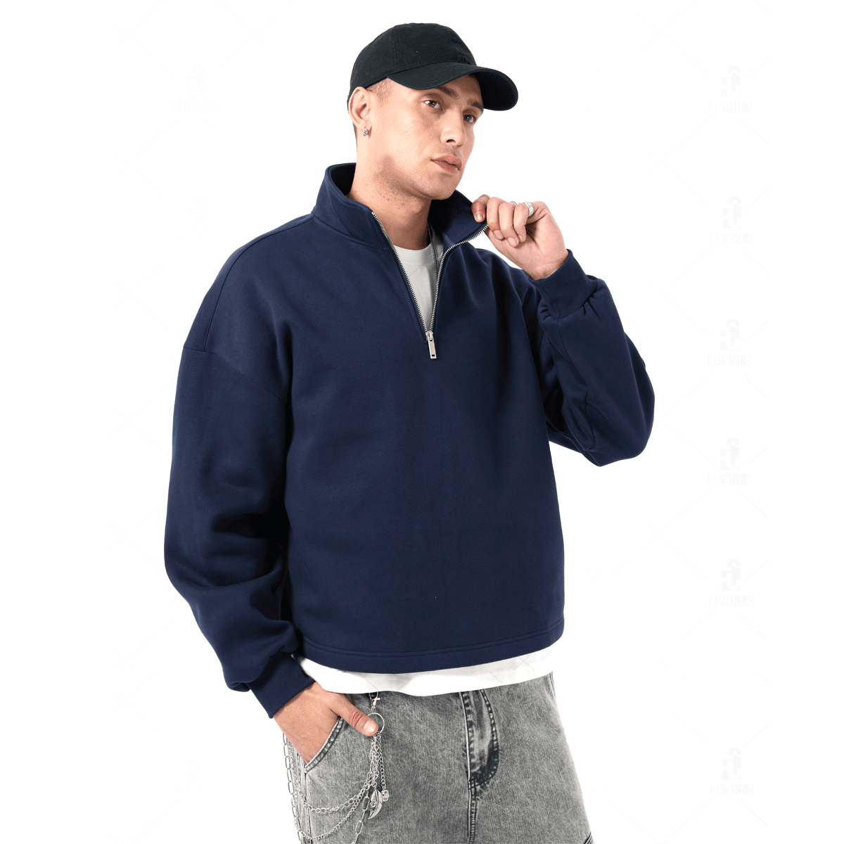 Unisex Stand-Up Collar Half-Zip Panelled Sweatshirt（460GSM）