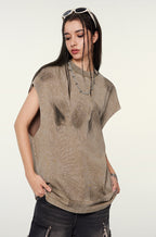 Distressed High Street Round Neck Sleeveless