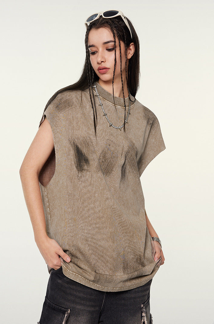 Distressed High Street Round Neck Sleeveless