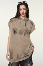 Distressed High Street Round Neck Sleeveless