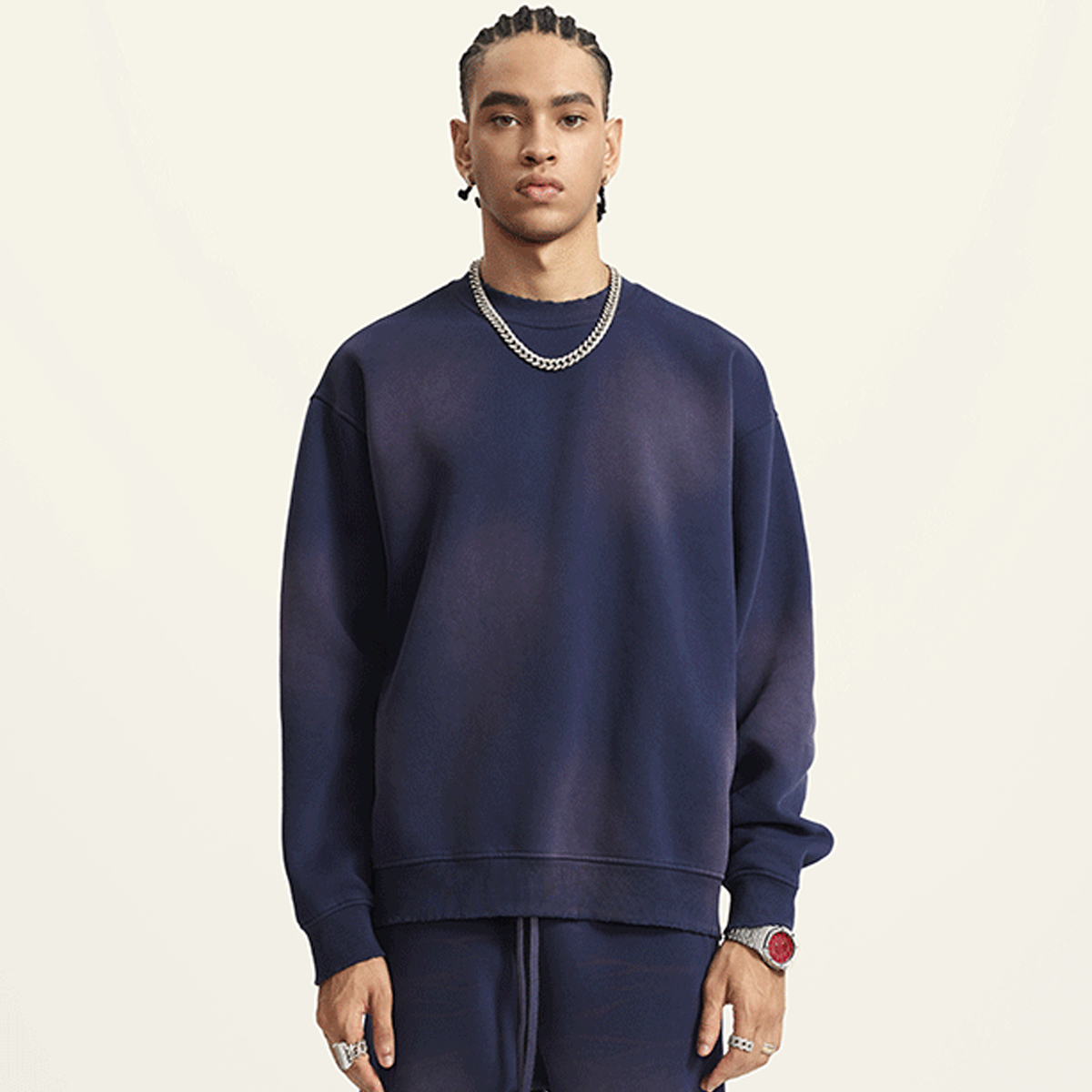 Round Neck Washed Distressed Ombre Heavyweight Sweatshirt(440GSM)