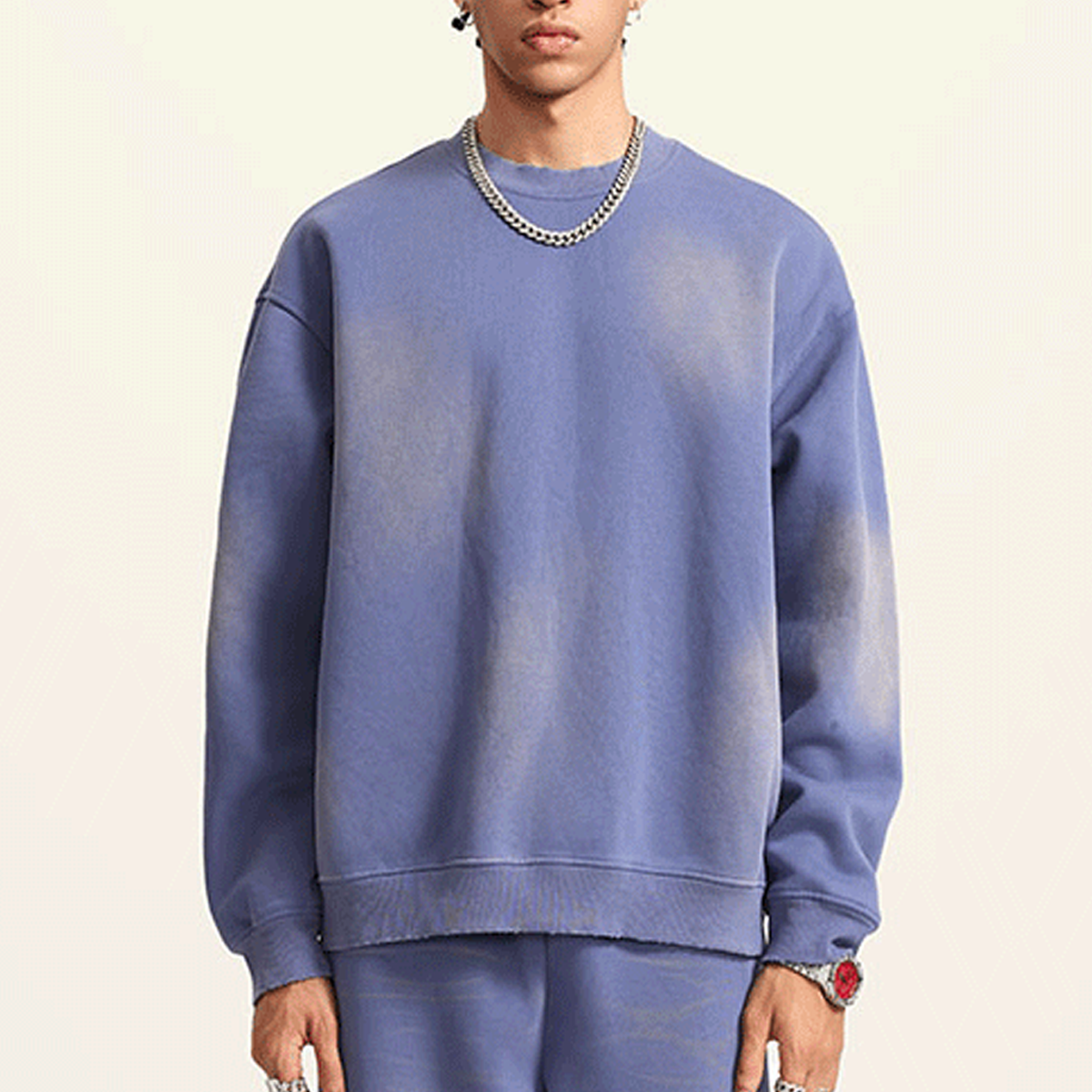 Round Neck Washed Distressed Ombre Sweatshirt