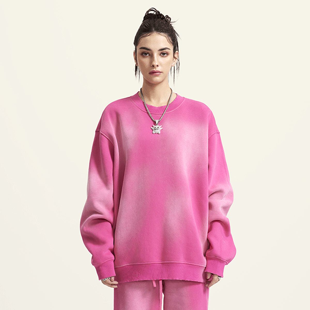 Round Neck Washed Distressed Ombre Sweatshirt