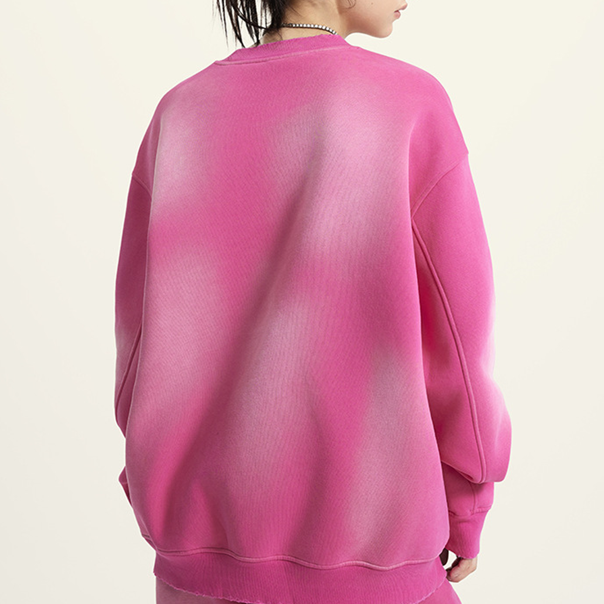 Round Neck Washed Distressed Ombre Sweatshirt