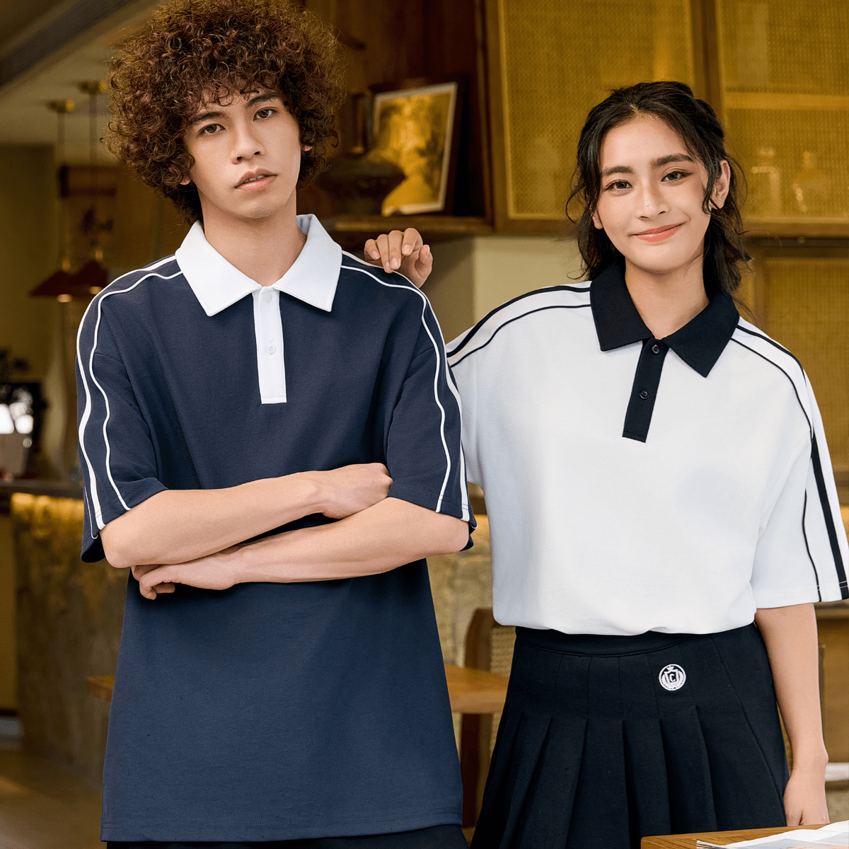 unisex polo shirt contrast collar