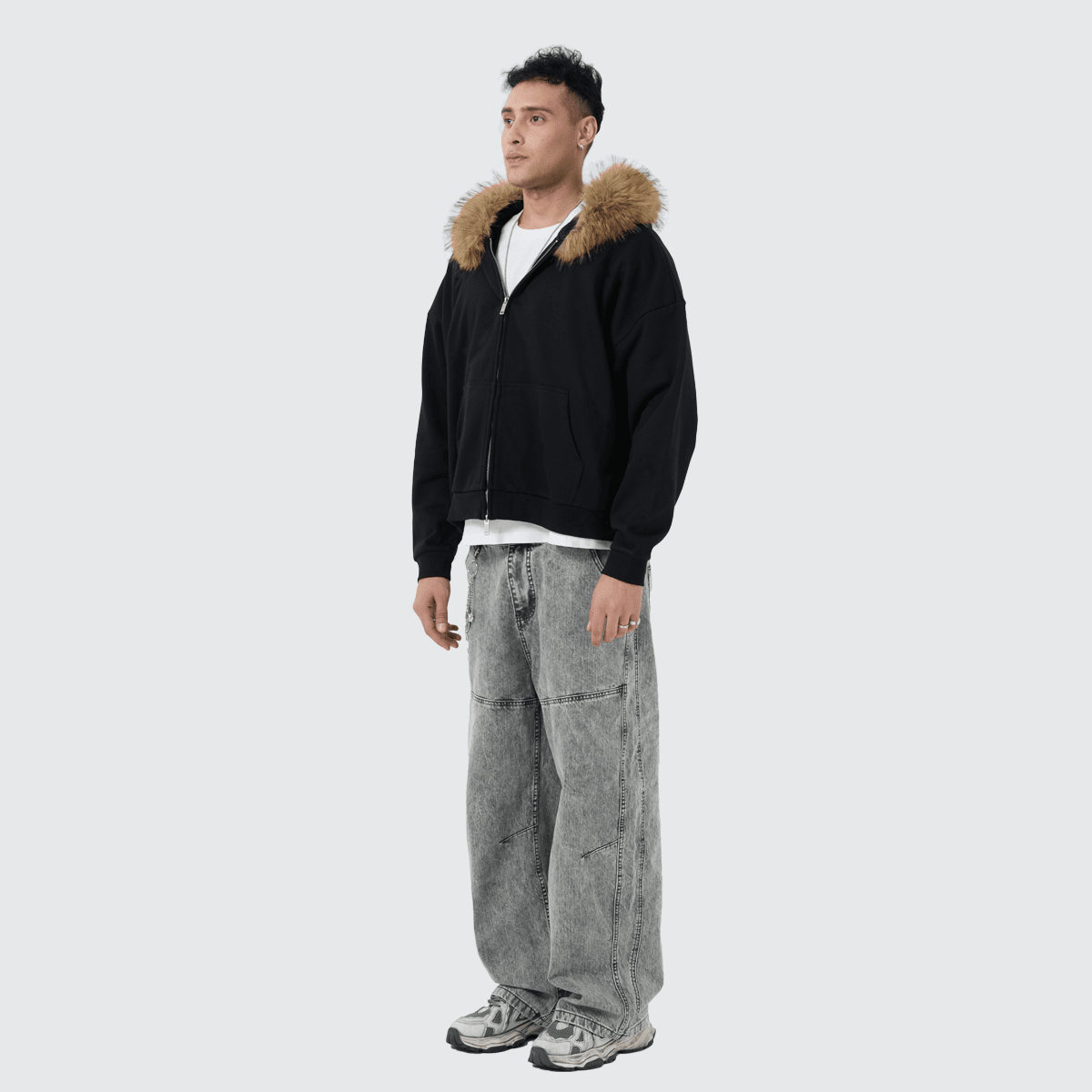 Unisex Heavyweight Fur-Trim Zip-Up Hoodie (400GSM)