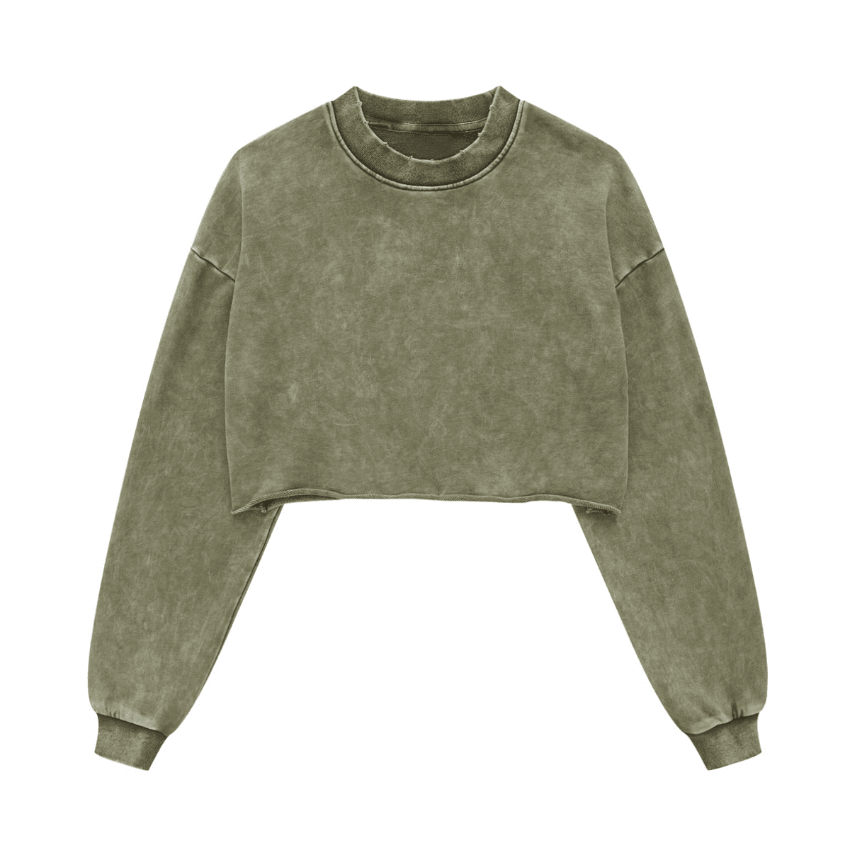 Cropped Oversized Washed Sweatshirt with Raw-Edge Streetwear Style