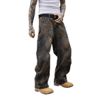 Unisex Loose-Fit Washed Curved Denim Jeans