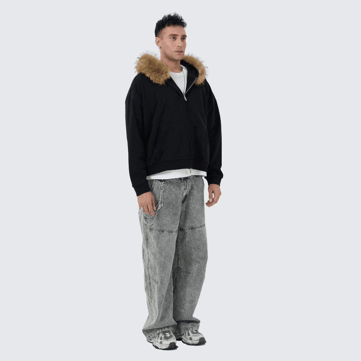 Unisex Heavyweight Fur-Trim Zip-Up Hoodie (400GSM)