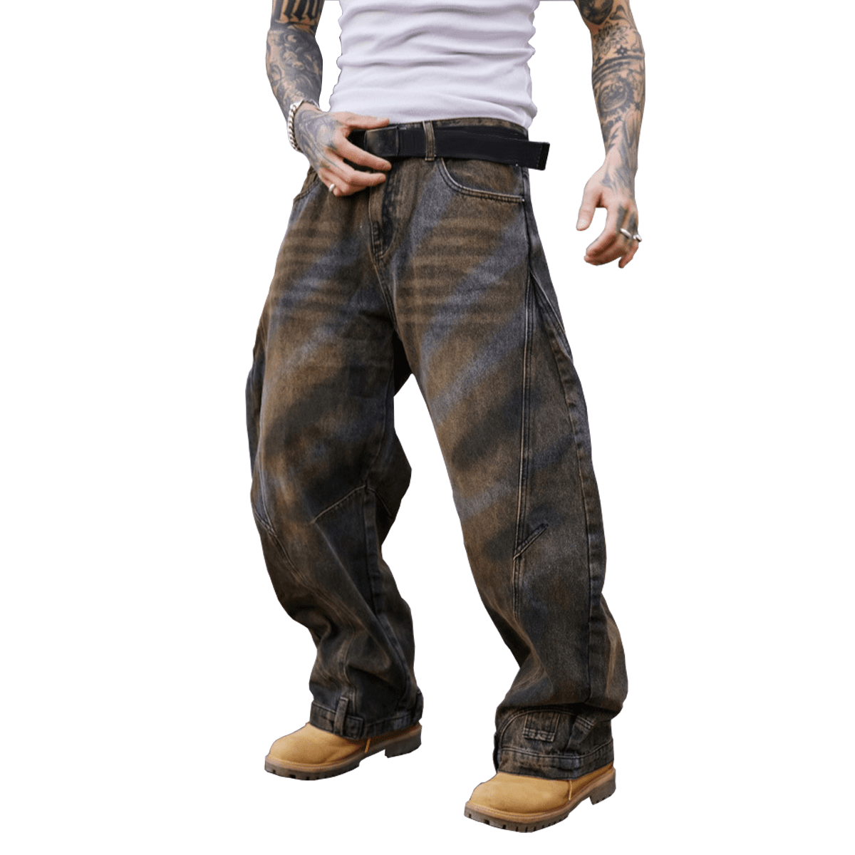 Unisex Loose-Fit Washed Curved Denim Jeans