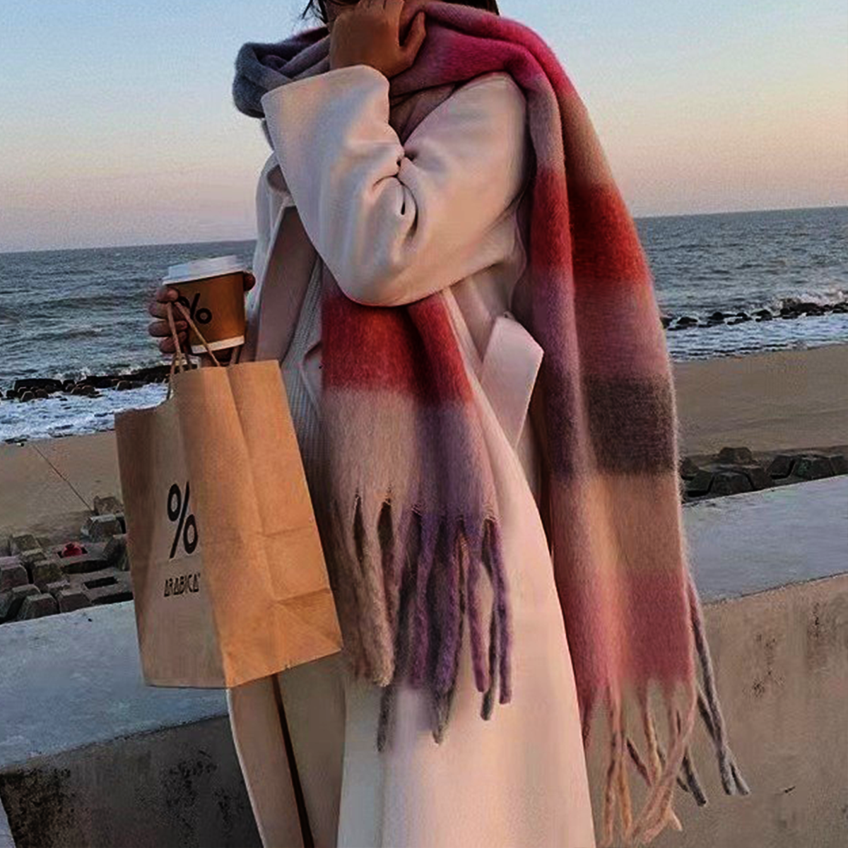 Imitation Cashmere Tassel Rainbow Scarf