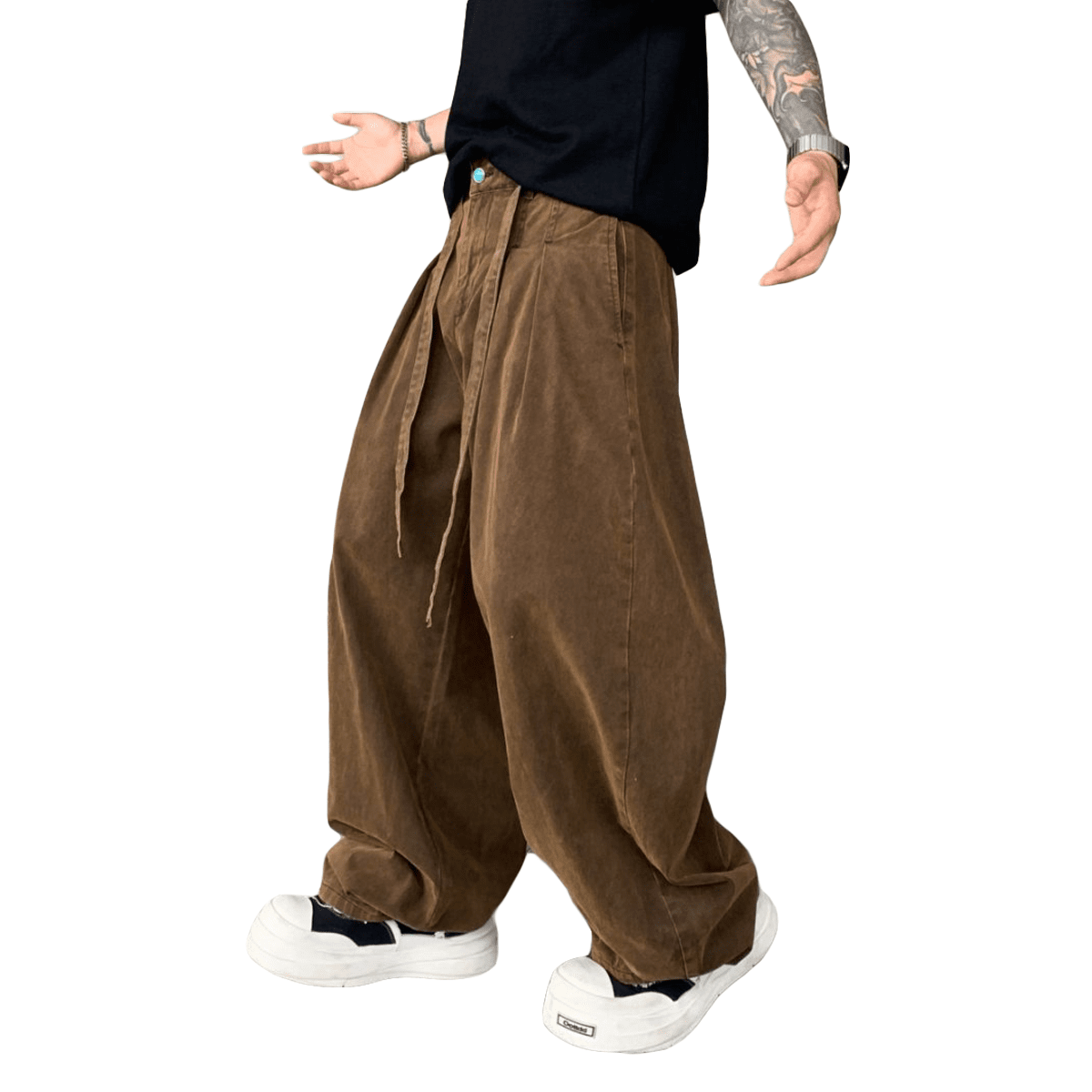 Loose-Fit Brown Washed Curved Denim Jeans for Relaxed Style