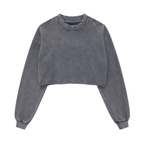 Cropped Oversized Washed Sweatshirt with Raw-Edge Streetwear Style