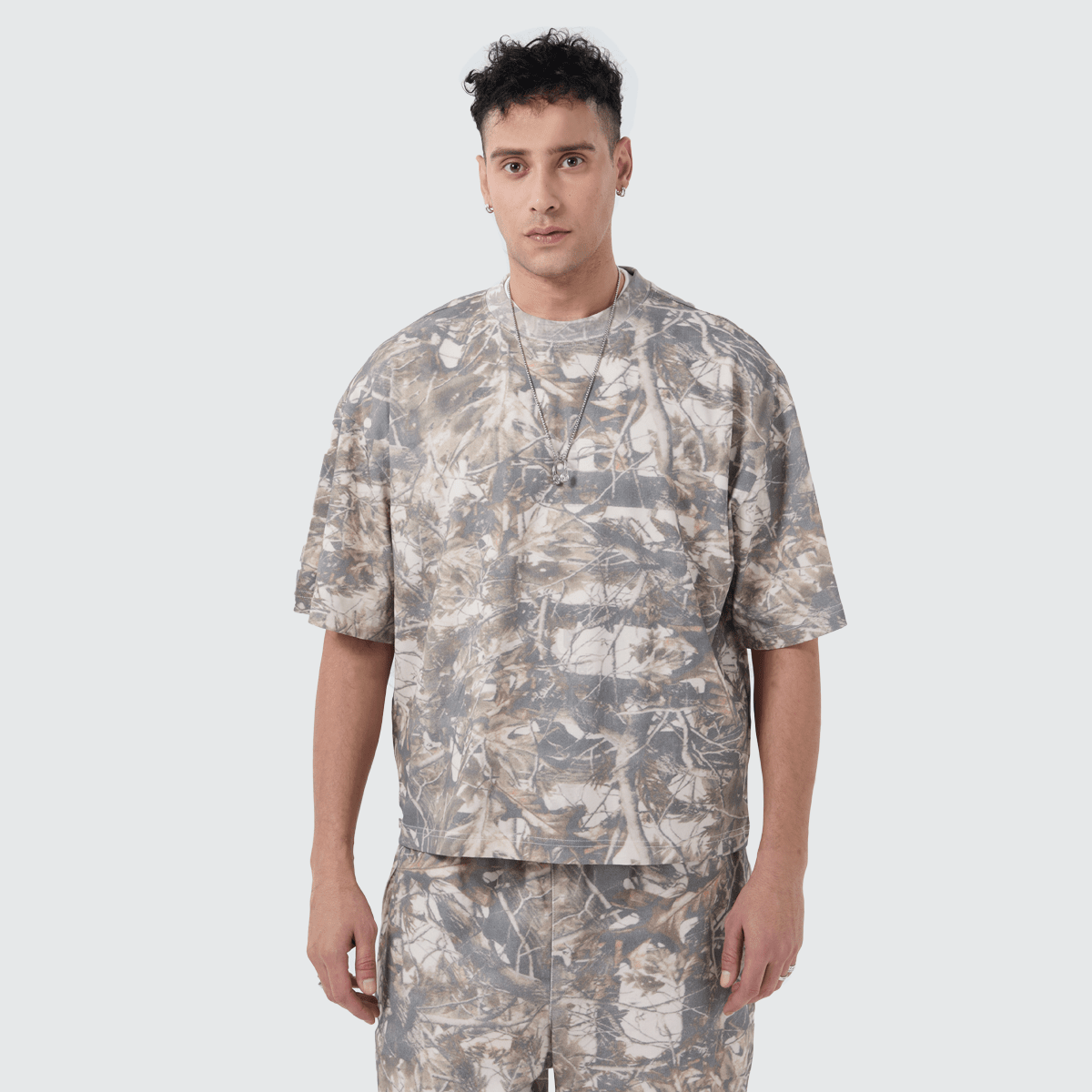 Unisex Cropped Camouflage Tree Print T-shirt（270GSM）