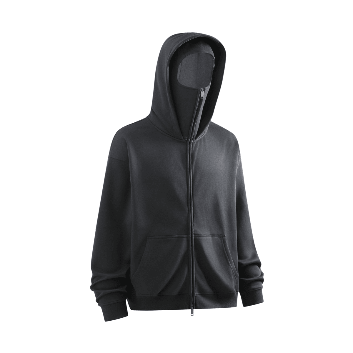 Windproof Sports Zip-up Hoodie with Built-in Face Mask