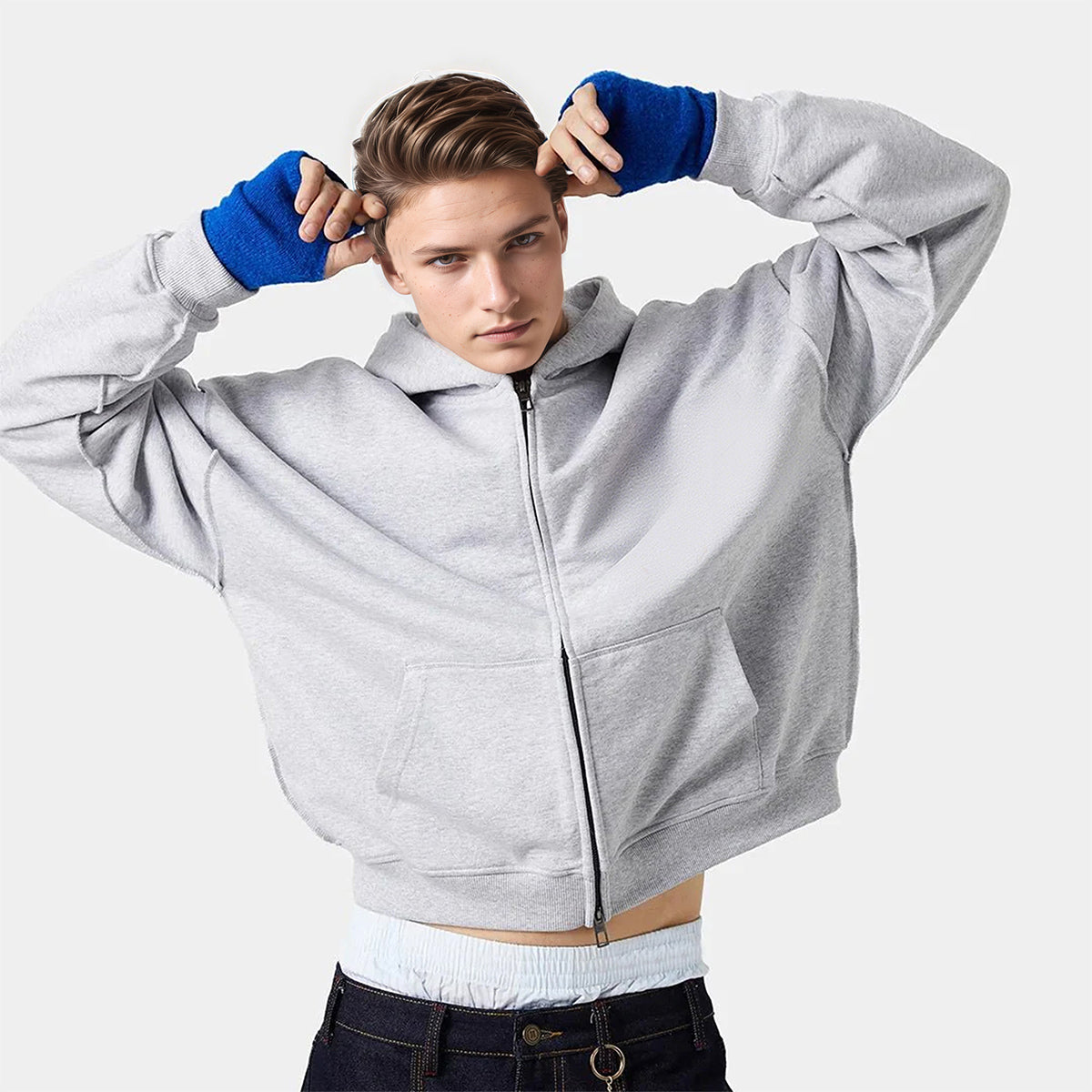 Unisex Cropped Double-Zip Hoodie