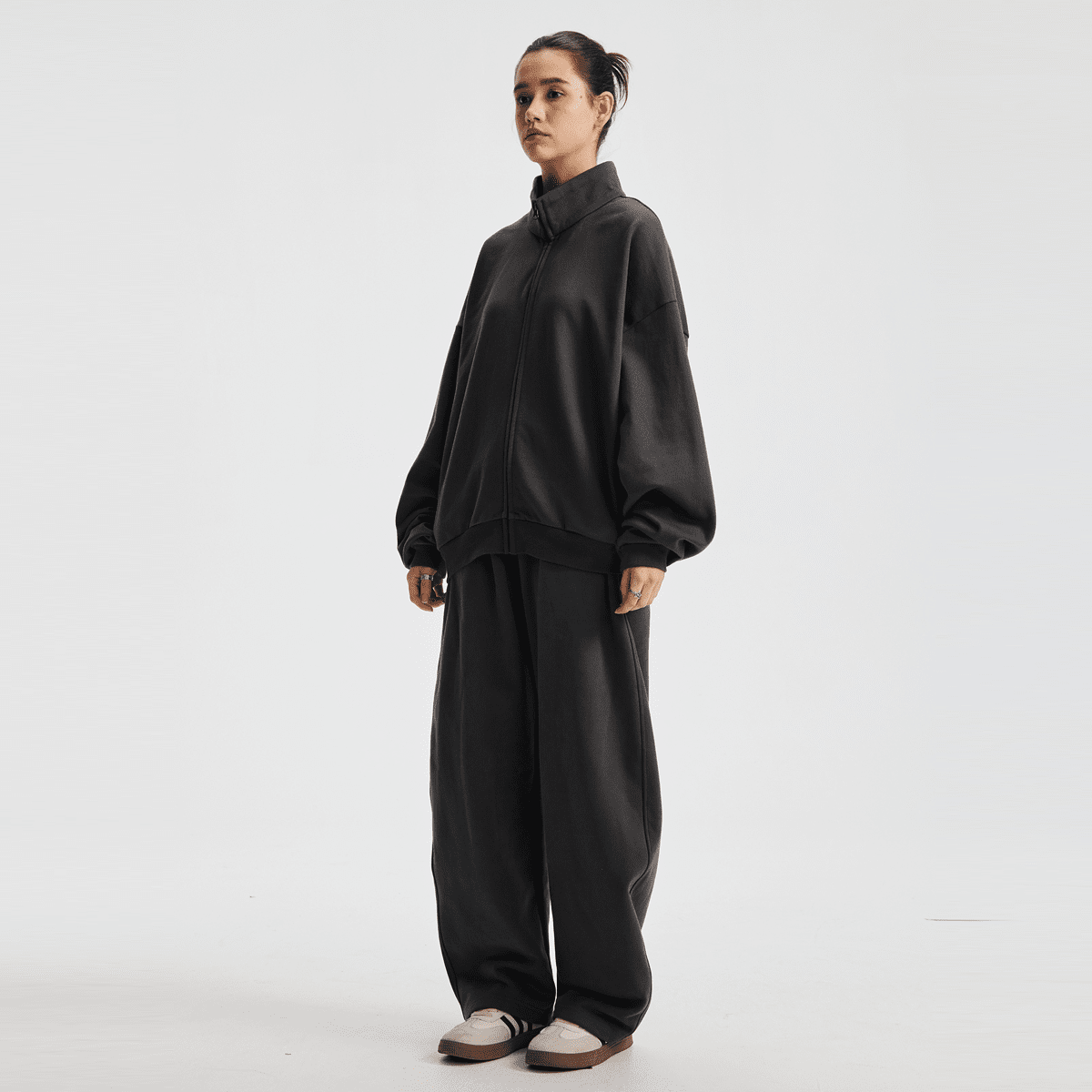 Unisex Brushed Stand-collar Zip-up Jacket