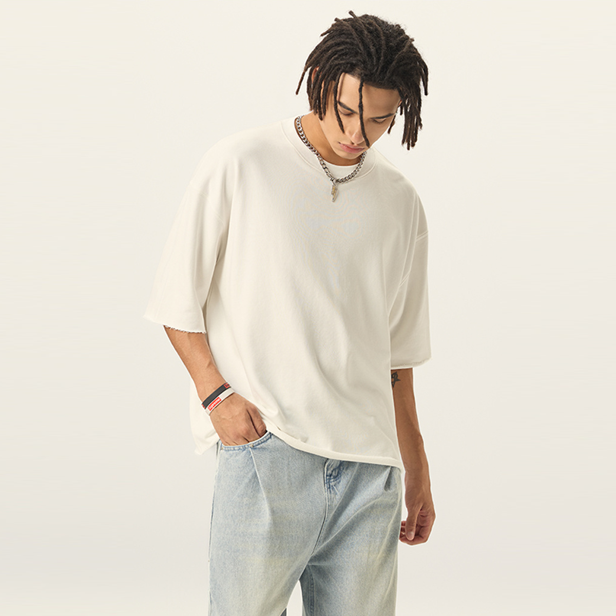 Mens Cropped Terry T-shirt