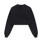 Cropped Oversized Washed Sweatshirt with Raw-Edge Streetwear Style